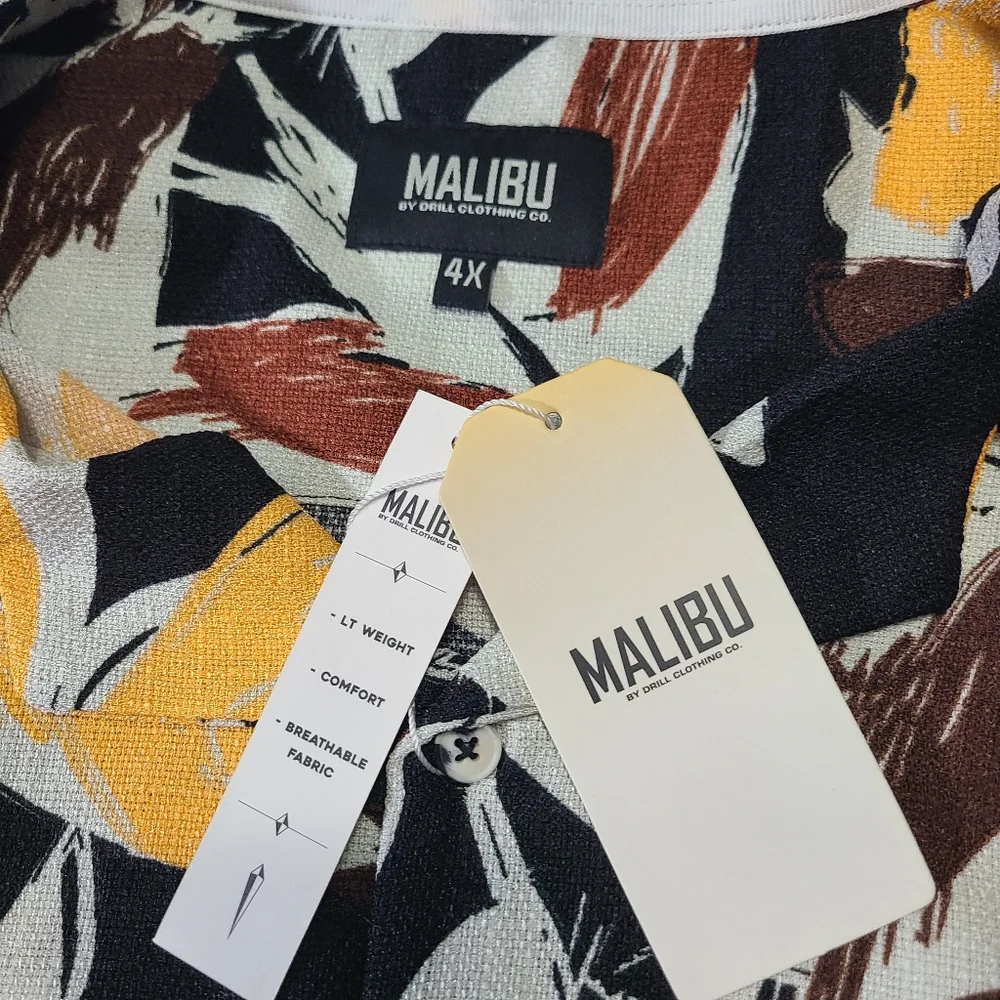 Malibu Textured Fabric Colorful Leaf Print Mens‎ Button Up Shirt NWT Size 4X